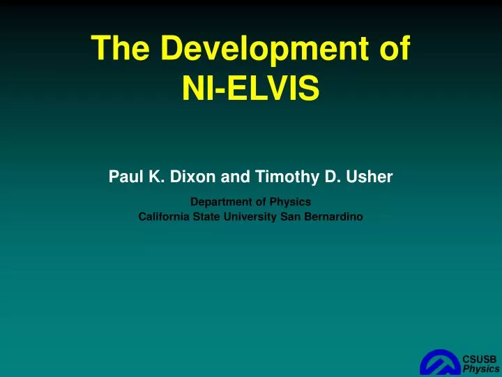 the development of ni elvis