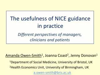 The usefulness of NICE guidance in practice