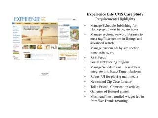 Experience Life CMS Case Study Requirements Highlights