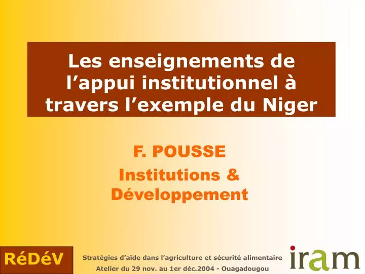 les enseignements de l appui institutionnel travers l exemple du niger