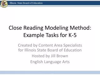 Close Reading Modeling Method: Example Tasks for K-5