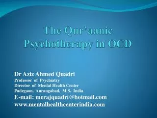 The Qur’aanic Psychotherapy in OCD