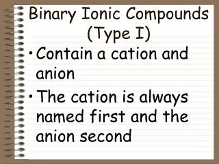 Binary Ionic Compounds (Type I)