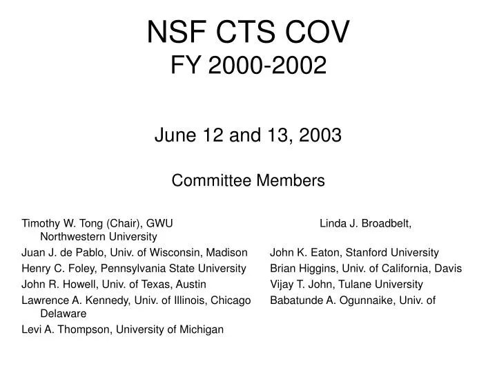 nsf cts cov fy 2000 2002