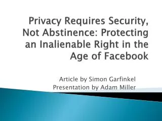 Privacy Requires Security, Not Abstinence: Protecting an Inalienable Right in the Age of Facebook