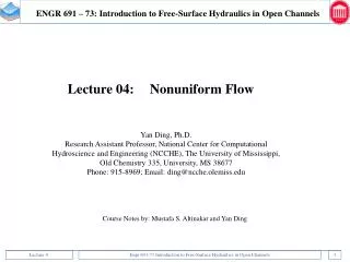 ENGR 691 – 73: Introduction to Free-Surface Hydraulics in Open Channels