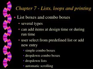 Chapter 7 - Lists, loops and printing