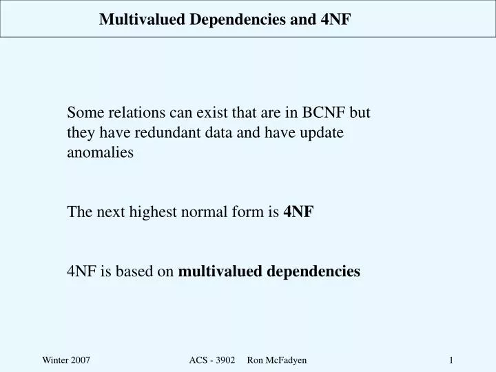 multivalued dependencies and 4nf