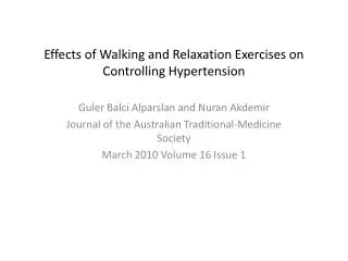 Effects of Walking and Relaxation Exercises on Controlling Hypertension