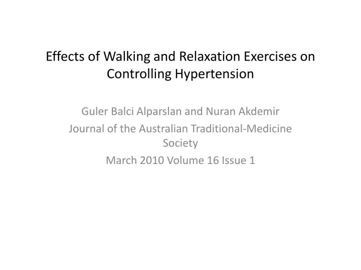 effects of walking and relaxation exercises on controlling hypertension