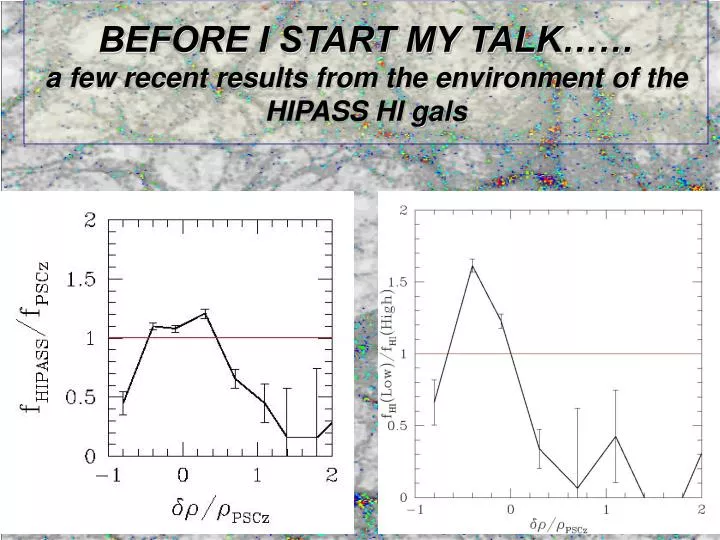 before i start my talk a few recent results from the environment of the hipass hi gals