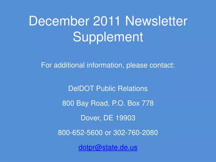 december 2011 newsletter supplement