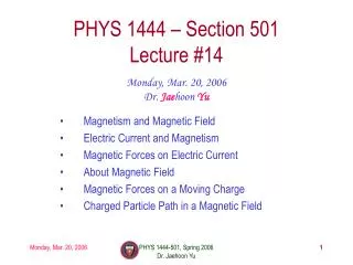 PHYS 1444 – Section 501 Lecture #14