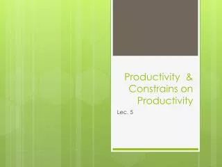 Productivity &amp; Constrains on Productivity