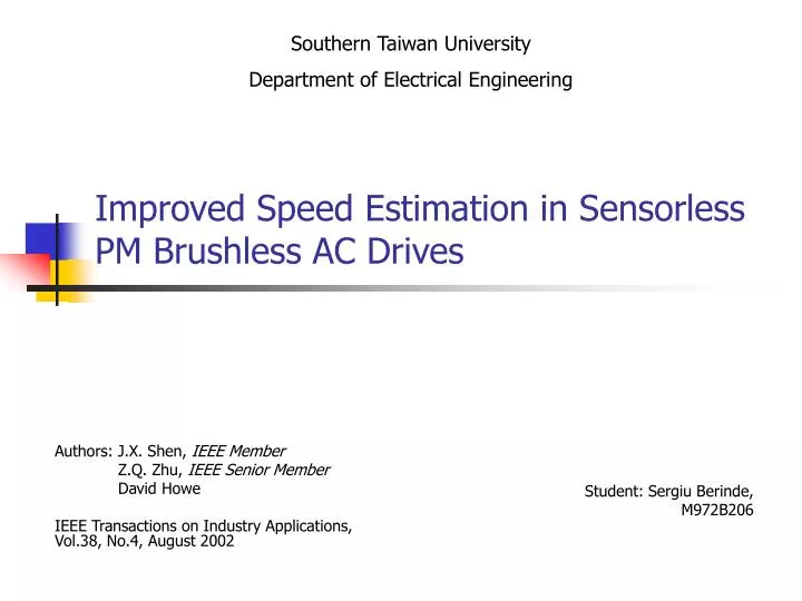 improved speed estimation in sensorless pm brushless ac drives