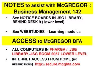 NOTES to assist with McGREGOR : Business Management 142