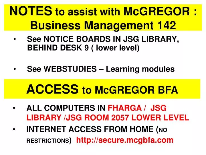 notes to assist with mcgregor business management 142