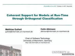 Coherent Support for Models at Run-Time through Orthogonal Classification