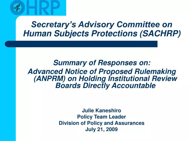 secretary s advisory committee on human subjects protections sachrp