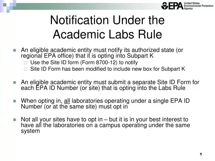 notification under the academic labs rule