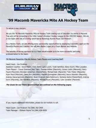 ‘99 Macomb Mavericks Mite AA Hockey Team