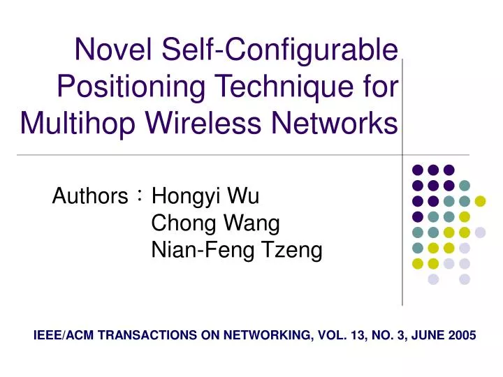 novel self configurable positioning technique for multihop wireless networks