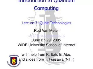 Introduction to Quantum Computing Lecture 3: Qubit Technologies