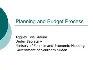 Planning and Budget Process