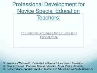 Professional Development for Novice Special Education Teachers: