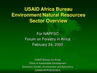 USAID Africa Bureau Environment/Natural Resources Sector Overview