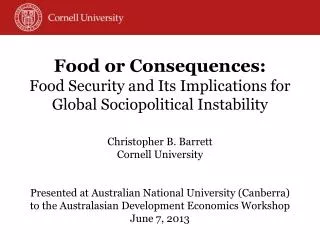 Food or Consequences: Food Security and Its Implications for Global Sociopolitical Instability