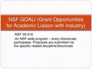 NSF GOALI (Grant Opportunities for Academic Liaison with Industry)