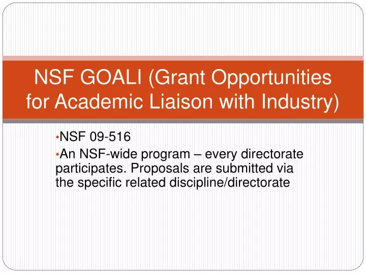 nsf goali grant opportunities for academic liaison with industry