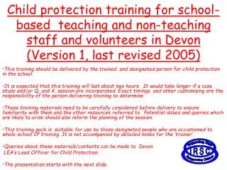 Child protection training for school-based teaching and non-teaching staff and volunteers in Devon (Version 1, last re