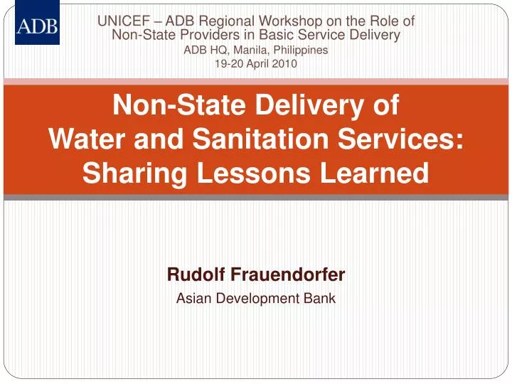 non state delivery of water and sanitation services sharing lessons learned
