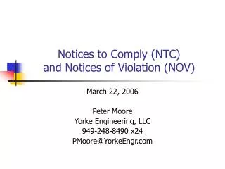 Notices to Comply (NTC) and Notices of Violation (NOV)