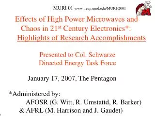 Effects of High Power Microwaves and Chaos in 21 st Century Electronics*: Highlights of Research Accomplishme