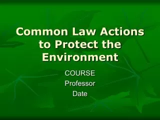 Common Law Actions to Protect the Environment