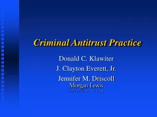 Criminal Antitrust Practice
