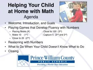 Helping Your Child at Home with Math Agenda