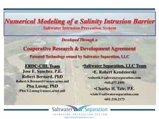 Numerical Modeling of a Salinity Intrusion Barrier Saltwater Intrusion Prevention System