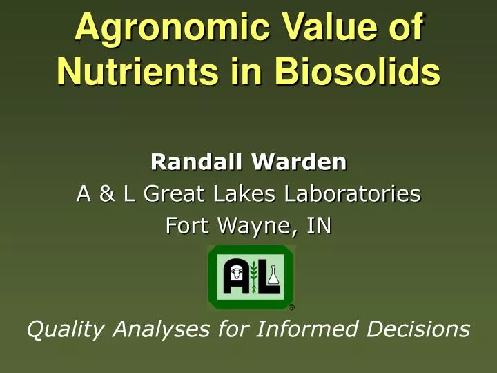 agronomic value of nutrients in biosolids