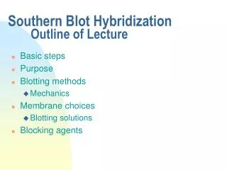 Southern Blot Hybridization Outline of Lecture