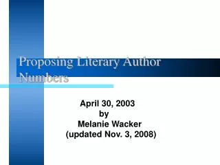 Proposing Literary Author Numbers
