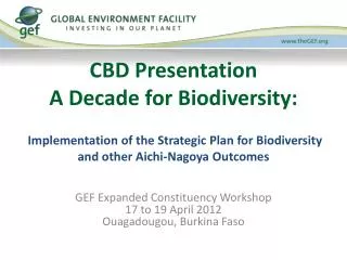 CBD Presentation A Decade for Biodiversity: Implementation of the Strategic Plan for Biodiversity and other Aichi-Nagoy