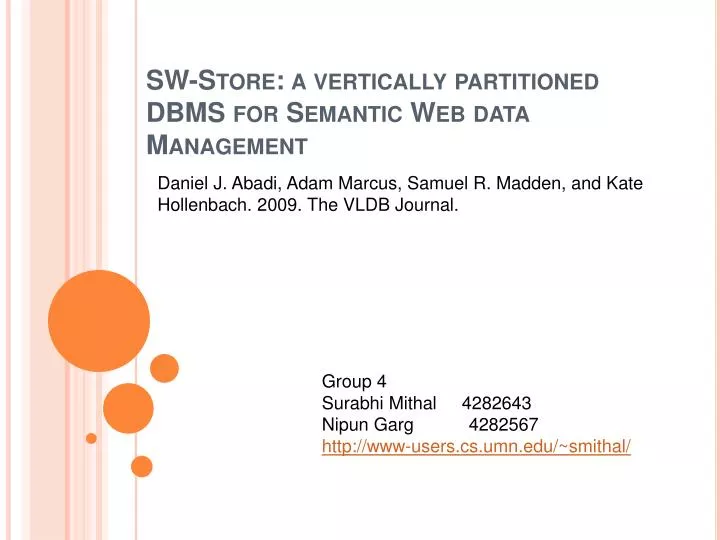 sw store a vertically partitioned dbms for semantic web data management