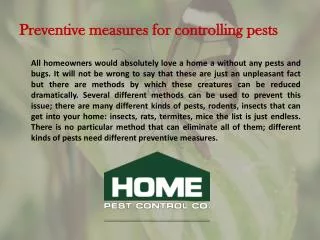 Preventive measures for controlling pests