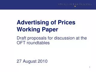 Advertising of Prices Working Paper