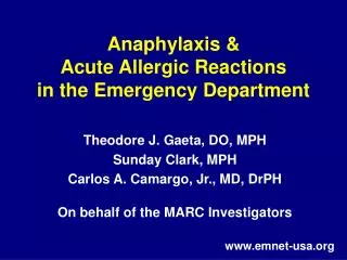 Anaphylaxis &amp; Acute Allergic Reactions in the Emergency Department