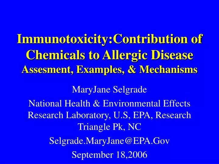 immunotoxicity contribution of chemicals to allergic disease assesment examples mechanisms